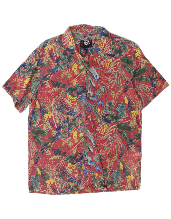 PULL & BEAR Mens Short Sleeve Shirt Medium Pink Floral Cotton