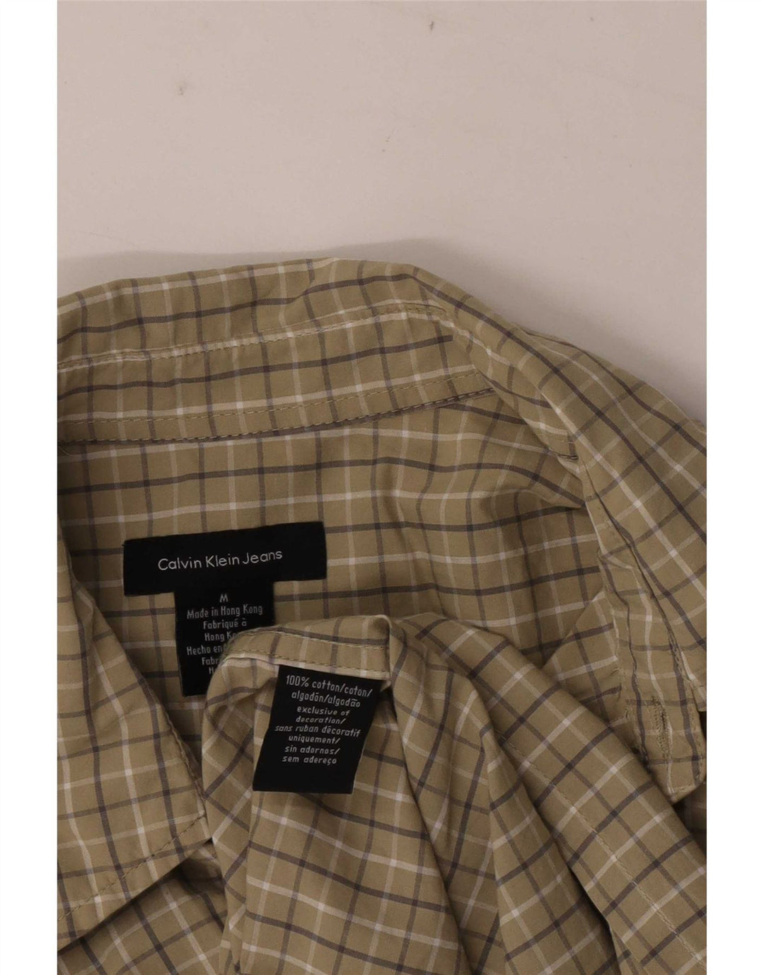 Camicia a maniche corte da uomo Calvin Klein Jeans in cotone a quadri kaki medio