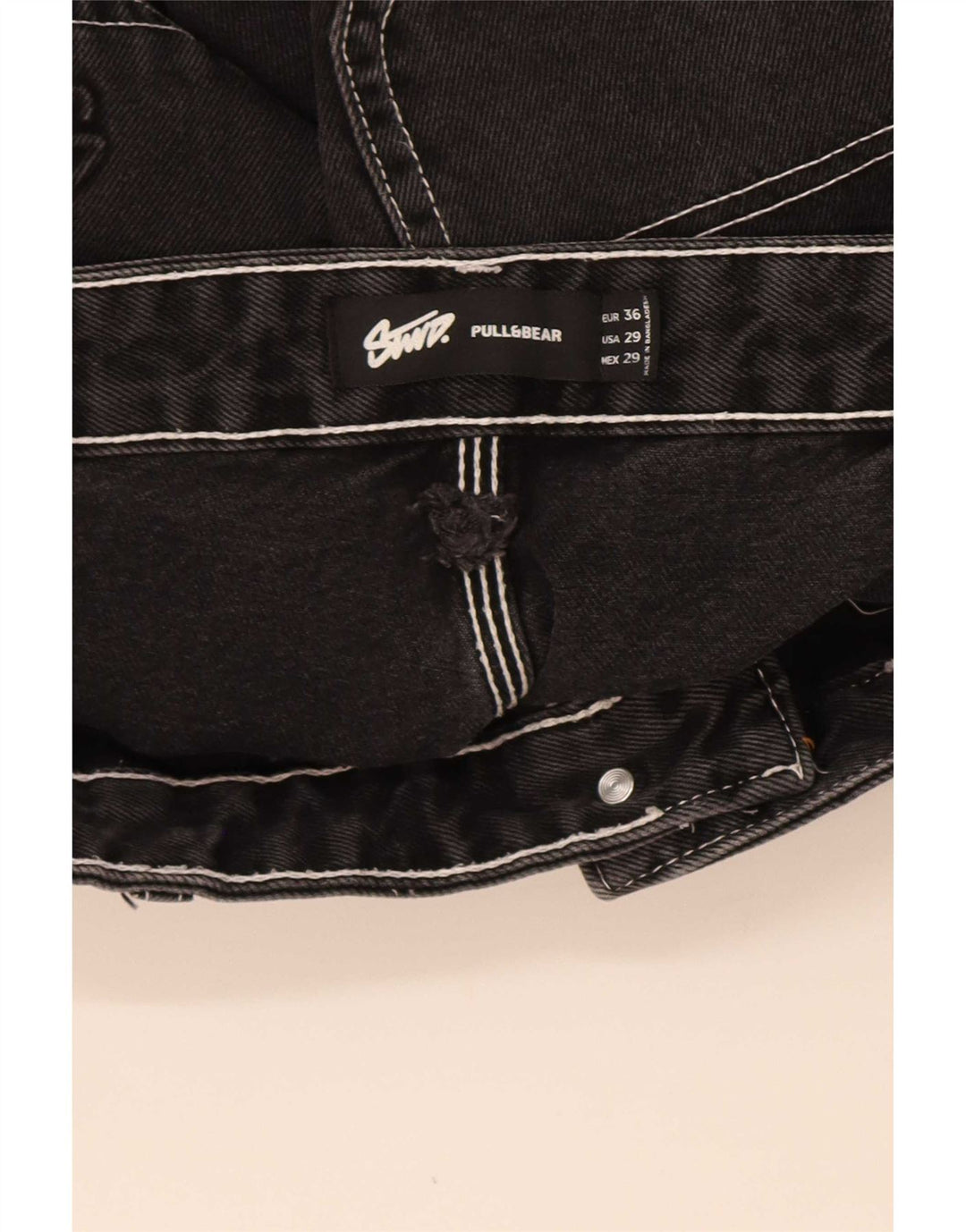 Pantaloncini di jeans cargo STWD da uomo Pull & Bear EU 36 piccoli W29 cotone nero