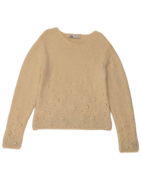 Maglione corto con scollo a barca da donna Zara UK 10 piccolo bianco sporco maculato