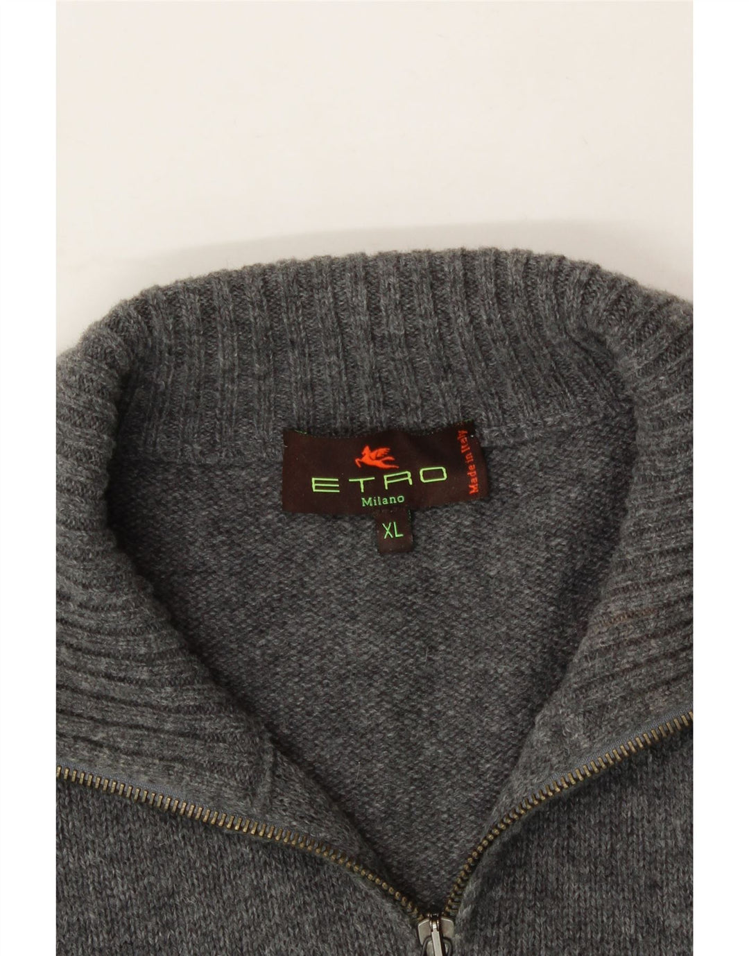 ETRO Mens Zip Neck Jumper Sweater XL Grey Wool Vintage Etro and Second-Hand Etro from Messina Hembry 