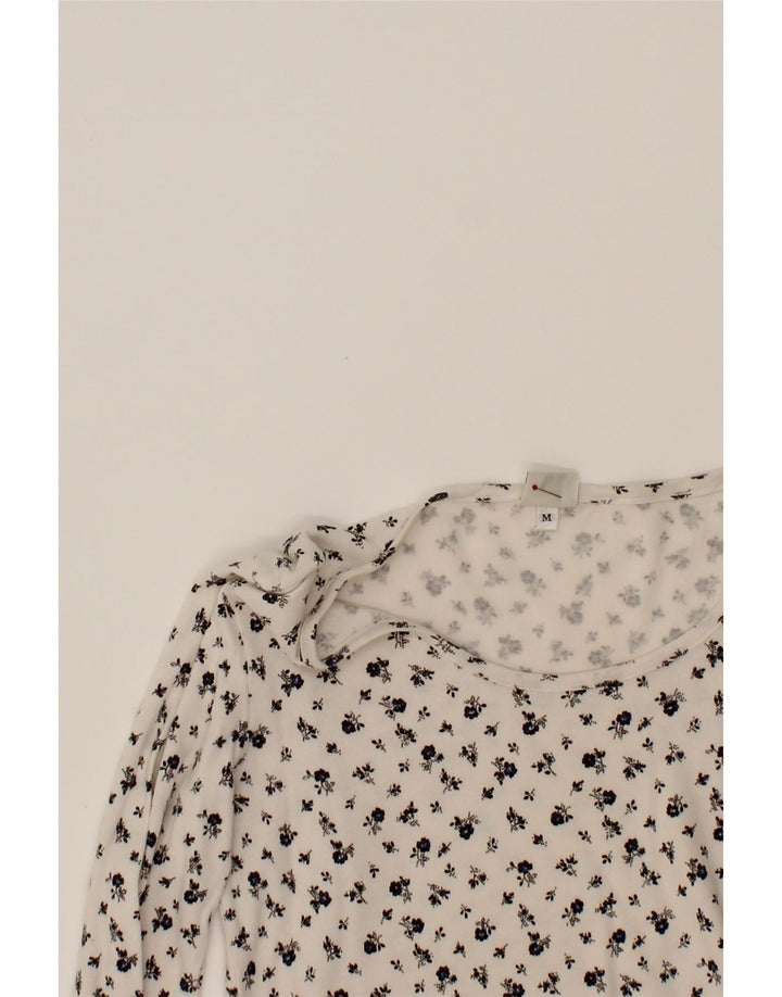 BENETTON Womens Top Long Sleeve UK 12 Medium White Floral Cotton Vintage Benetton and Second-Hand Benetton from Messina Hembry 