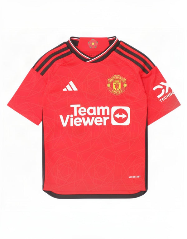 Adidas Boys Manchester United Graphic T-Shirt Top 7-8 Years Red Geometric