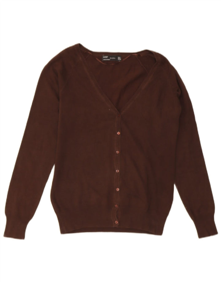 ZARA Womens Cardigan Sweater UK 14 Large Brown Cotton