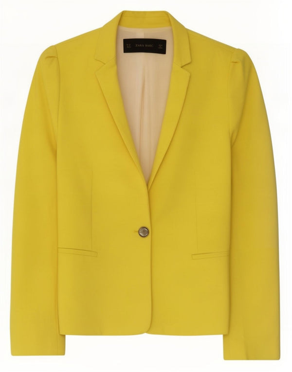 Zara Womens 1 Button Blazer Jacket UK 12 Medium Yellow Polyester