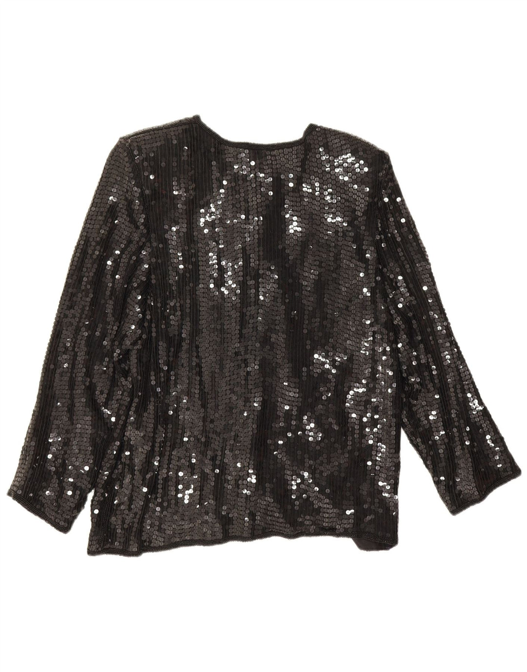 Camicetta camicia vintage con paillettes da donna UK 14 seta nera media