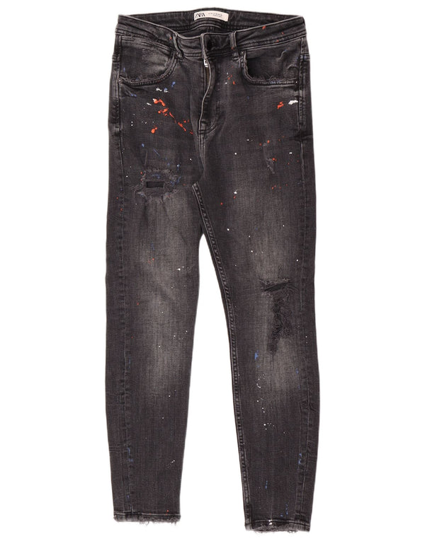 Jeans skinny effetto invecchiato da uomo Zara EU 38 Small W30 L27 cotone maculato nero