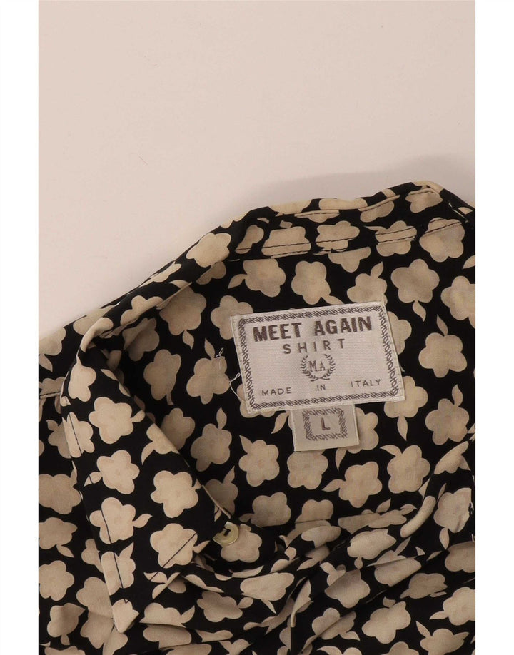 Camicia da uomo vintage grande floreale nera