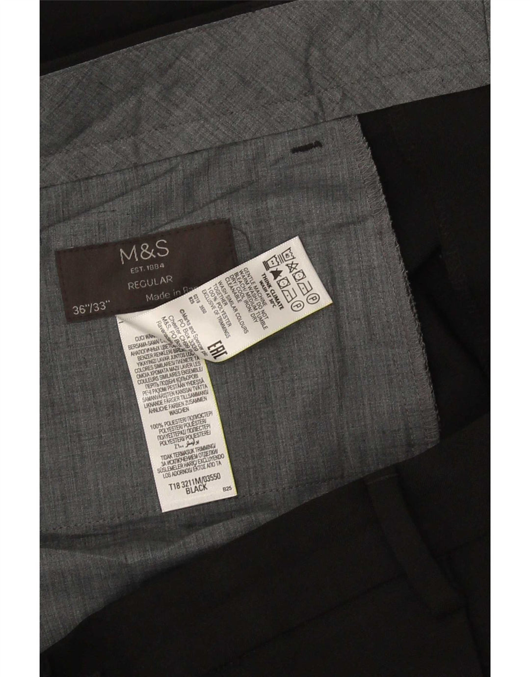 Pantaloni da abito regolari da uomo Marks & Spencer W36 L33 poliestere nero