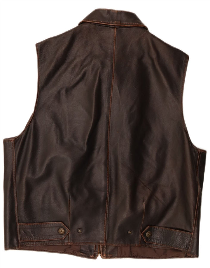Gilet in pelle da uomo vintage marrone medio