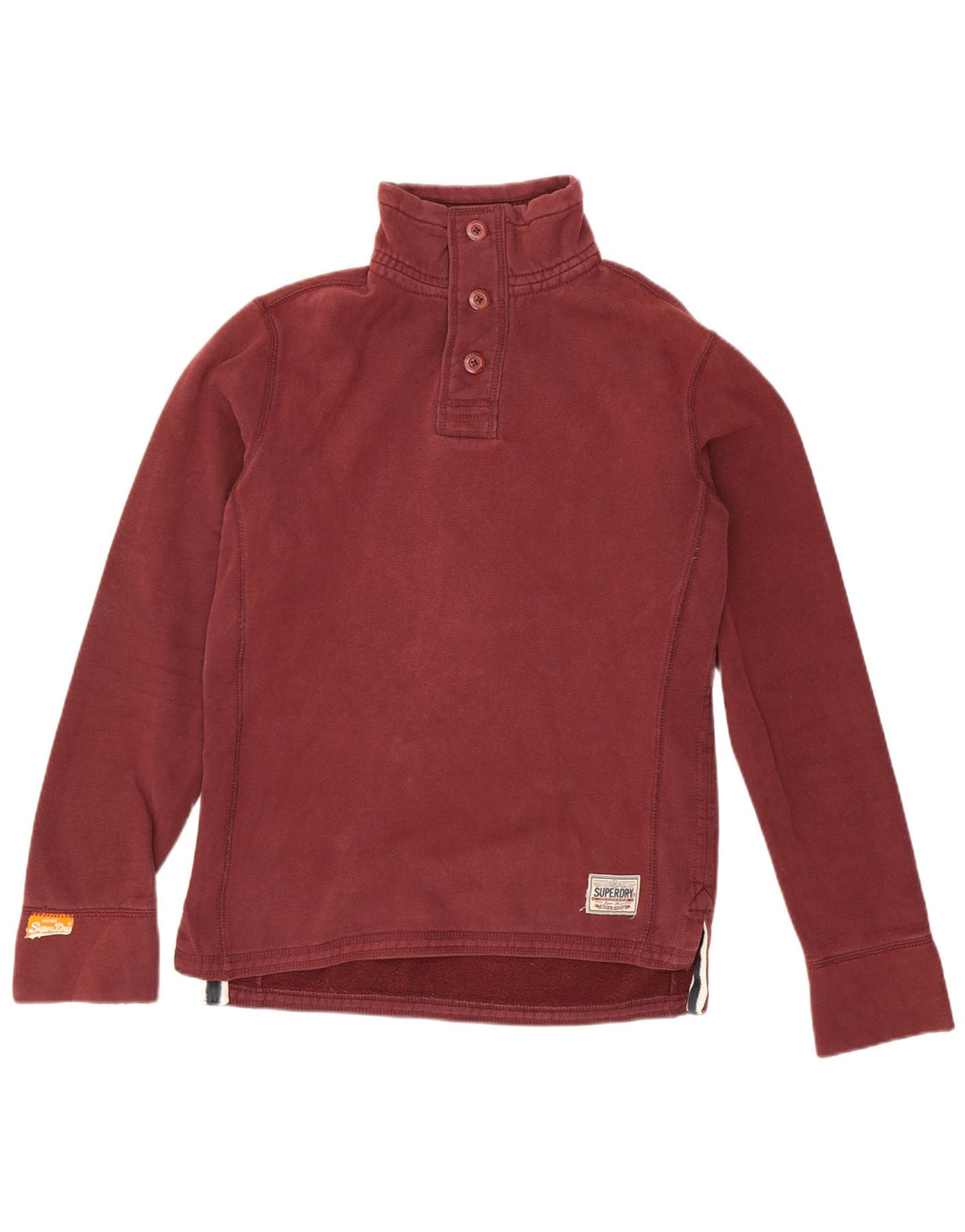 Felpa da uomo con collo abbottonato Superdry, cotone bordeaux medio