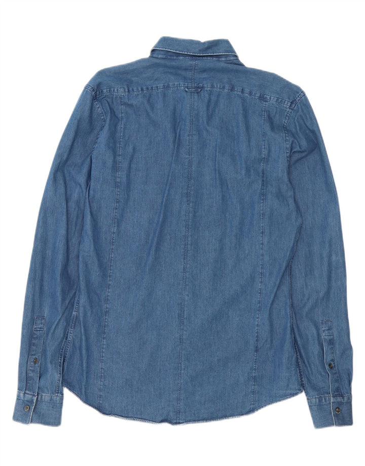 REISS Camicia in denim slim fit da uomo in cotone blu medio