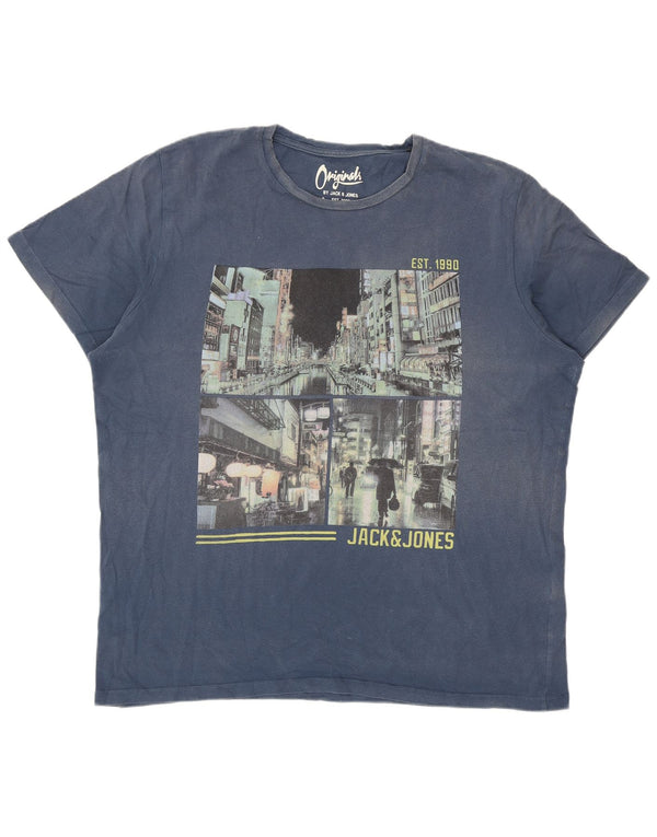 T-shirt grafica da uomo Jack & Jones Top XL in cotone blu navy