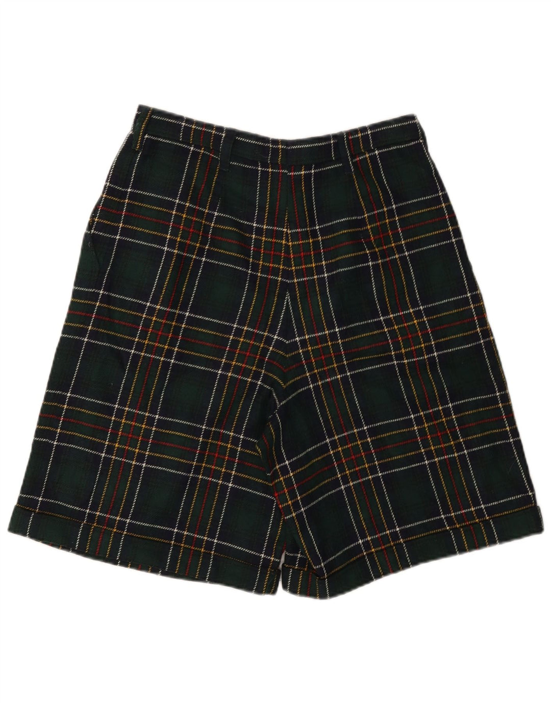 Pantaloncini casual a vita alta da donna VINTAGE W28 scozzese verde medio