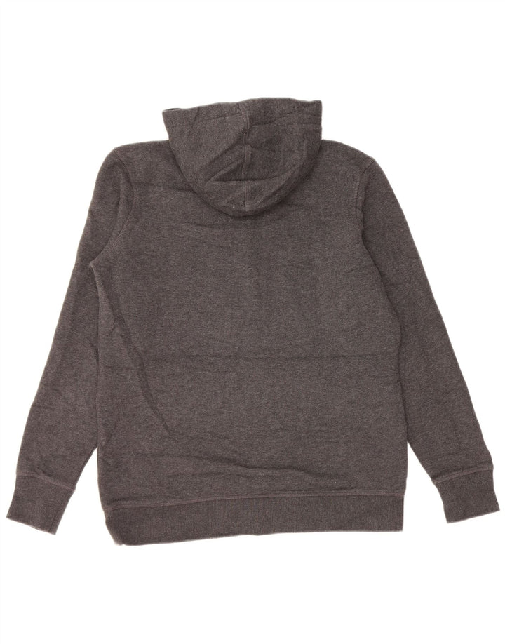 EDDIE BAUER Maglione con cappuccio da donna con collo abbottonato UK 14 Cotone grigio medio