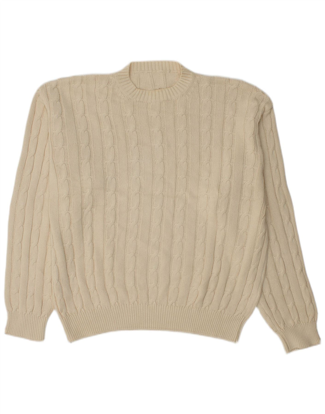 Maglione maglione girocollo da uomo vintage in cotone bianco sporco medio