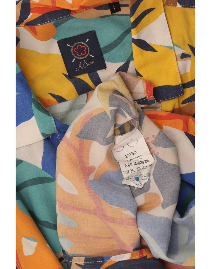 Camicia vintage da uomo a maniche corte in viscosa floreale multicolore grande