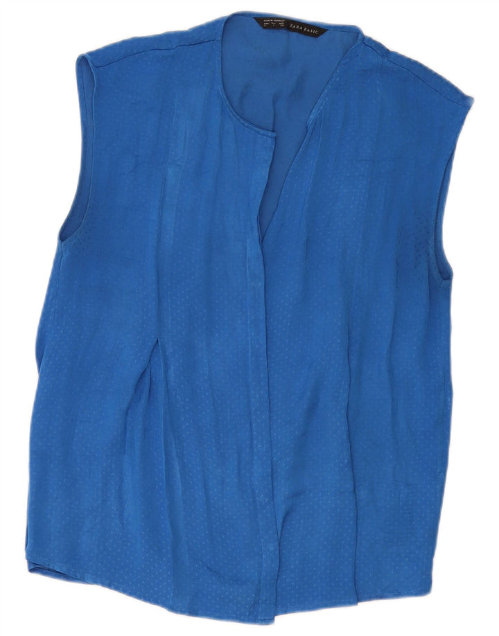 Camicetta senza maniche da donna ZARA UK 10 piccola blu maculata