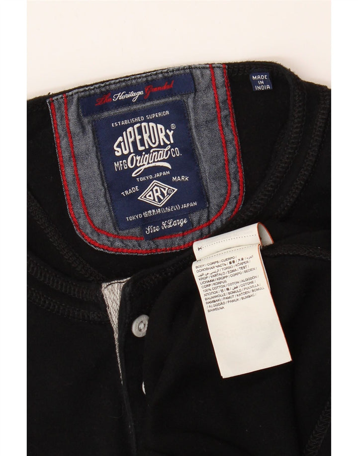 SUPERDRY Top Heritage da uomo a maniche lunghe XL in cotone nero
