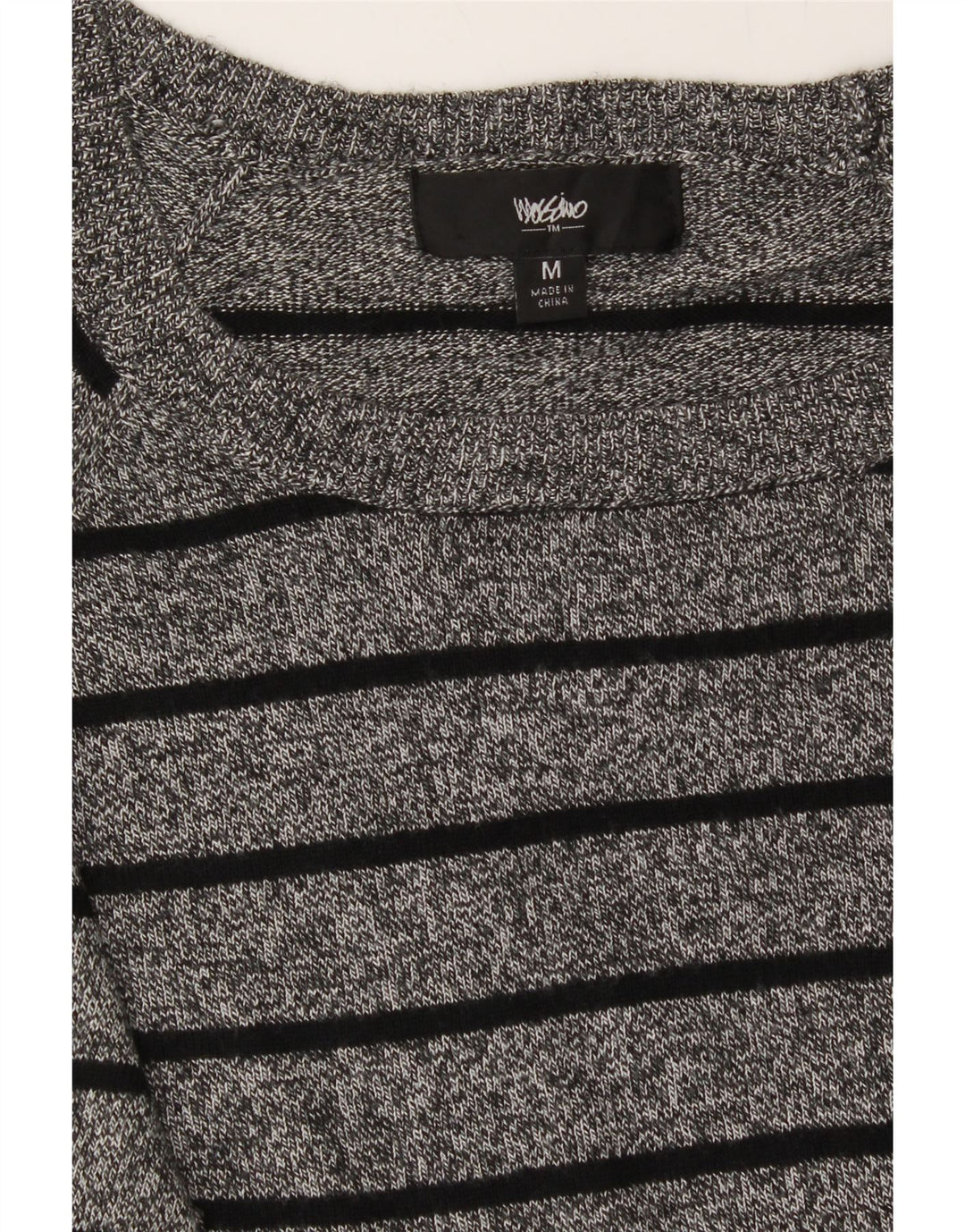 MOSSIMO Womens Boat Neck Jumper Sweater UK 14 Medium Grey Striped Nylon Vintage Mossimo and Second-Hand Mossimo from Messina Hembry 