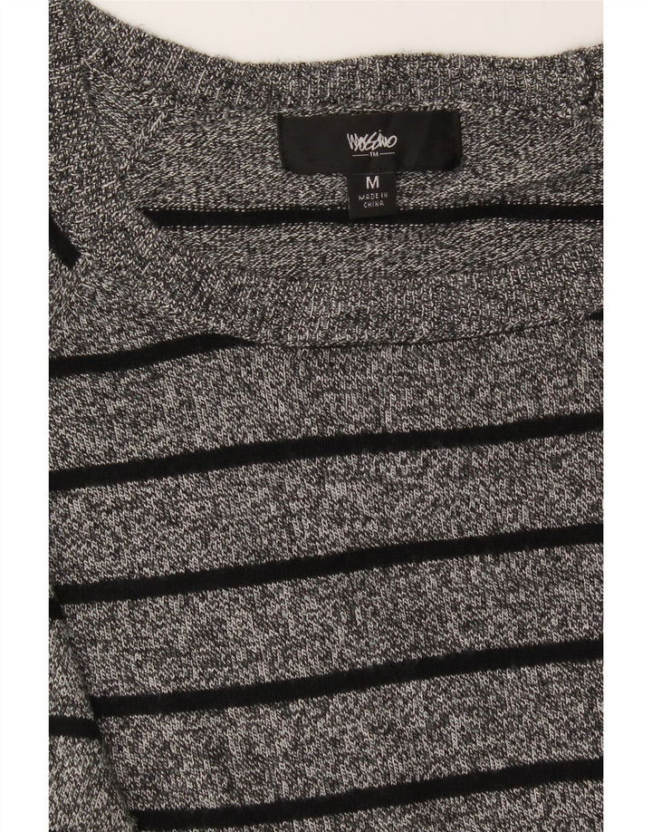 MOSSIMO Womens Boat Neck Jumper Sweater UK 14 Medium Grey Striped Nylon Vintage Mossimo and Second-Hand Mossimo from Messina Hembry 