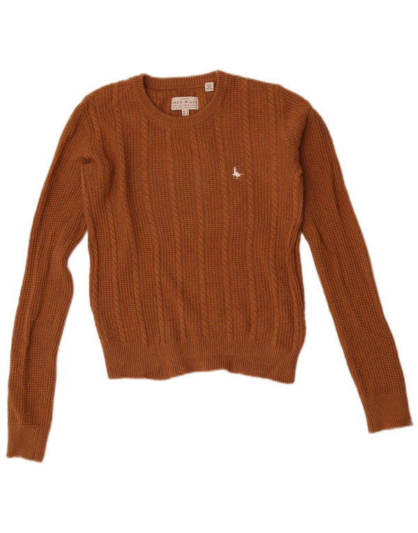 Maglione maglione girocollo corto da donna Jack Wills UK 8 piccolo in lana marrone
