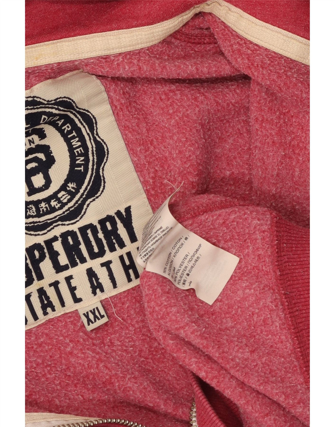 Maglione con cappuccio e zip grafica da uomo SUPERDRY 2XL in cotone rosso