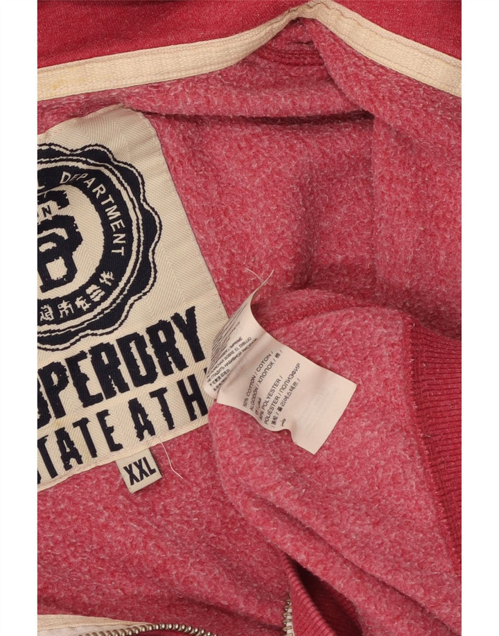 Maglione con cappuccio e zip grafica da uomo SUPERDRY 2XL in cotone rosso