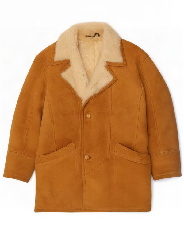 Cappotto vintage in shearling da uomo IT 48 in pelle beige medio