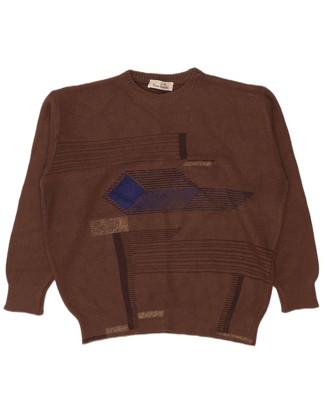 Maglione maglione girocollo da uomo vintage grande marrone geometrico