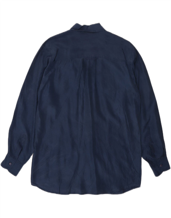 Camicia oversize da donna VINTAGE UK 10 piccola seta blu navy