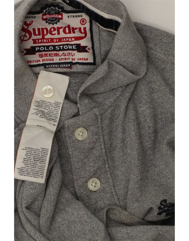 Polo da uomo a maniche lunghe con grafica Superdry Large in cotone grigio