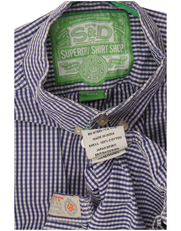 Camicia a maniche corte da uomo SUPERDRY piccola in cotone a quadretti blu navy