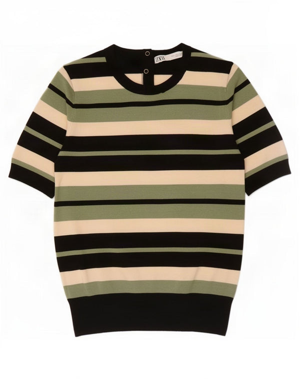 Maglione da donna Zara con scollo a barca, UK 14, a righe grandi multicolori
