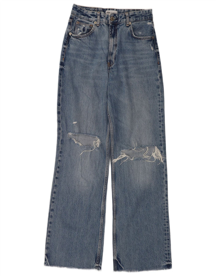 Jeans Zara da donna a gamba larga effetto invecchiato EU 38 Small W28 L33 Blu