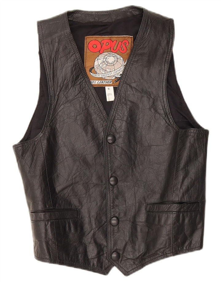 Gilet in pelle da uomo VINTAGE piccolo in pelle nera