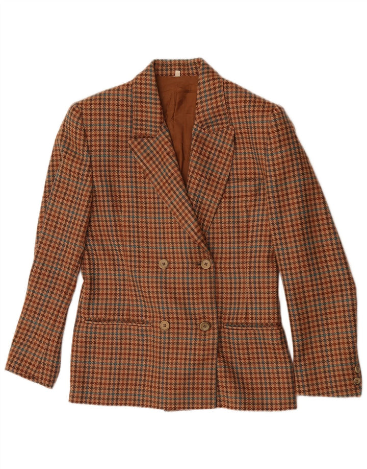 Giacca blazer doppiopetto vintage da donna IT 42 pied de poule marrone medio