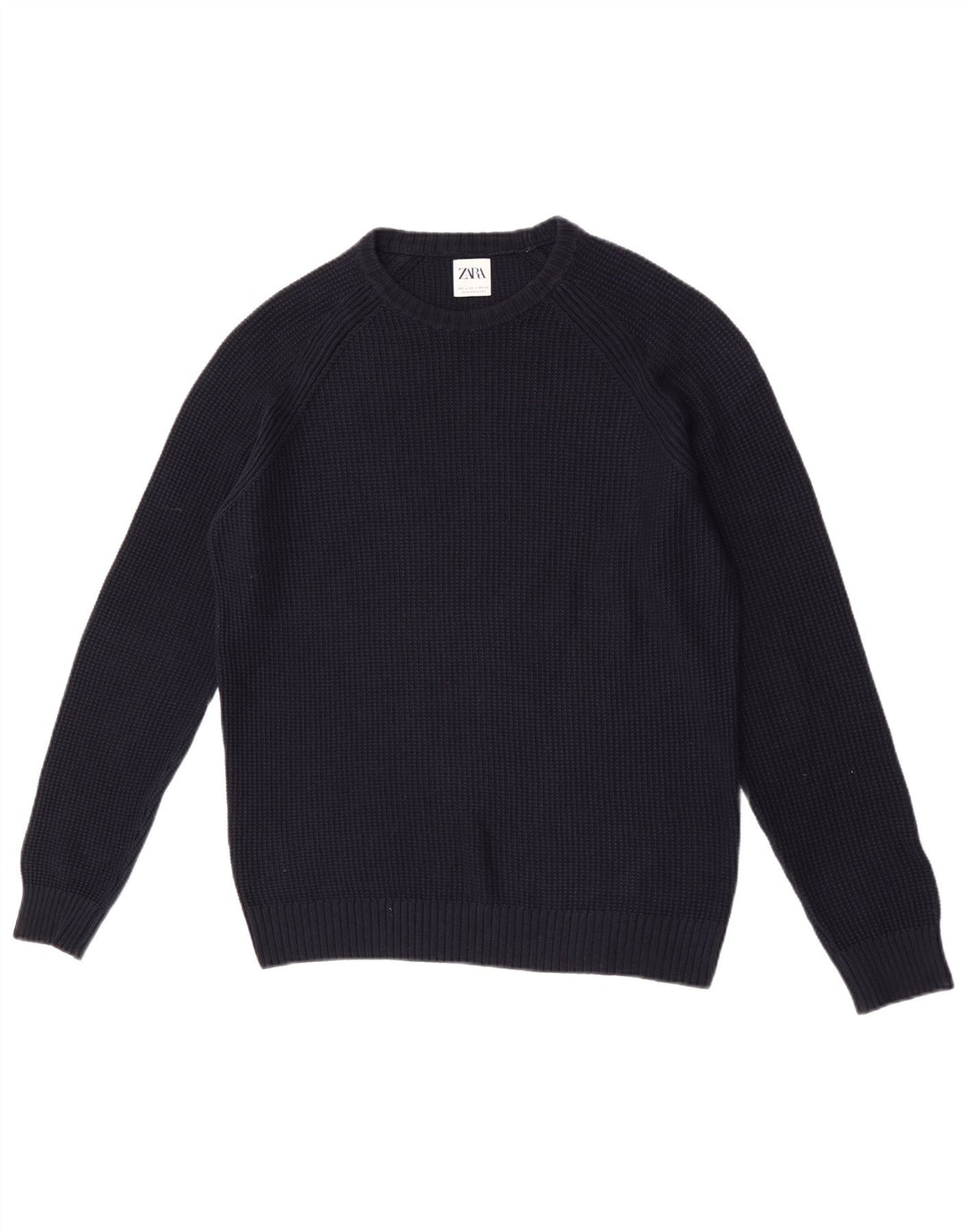 Maglione maglione girocollo da uomo Zara grande in cotone blu navy