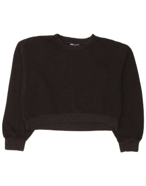 Felpa corta da donna Zara UK 14 cotone nero medio