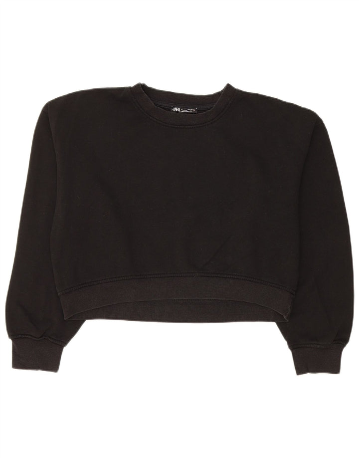 Felpa corta da donna Zara UK 14 cotone nero medio