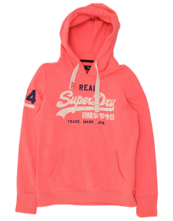 Maglione con cappuccio grafico da donna SUPERDRY UK 16 grande cotone rosa