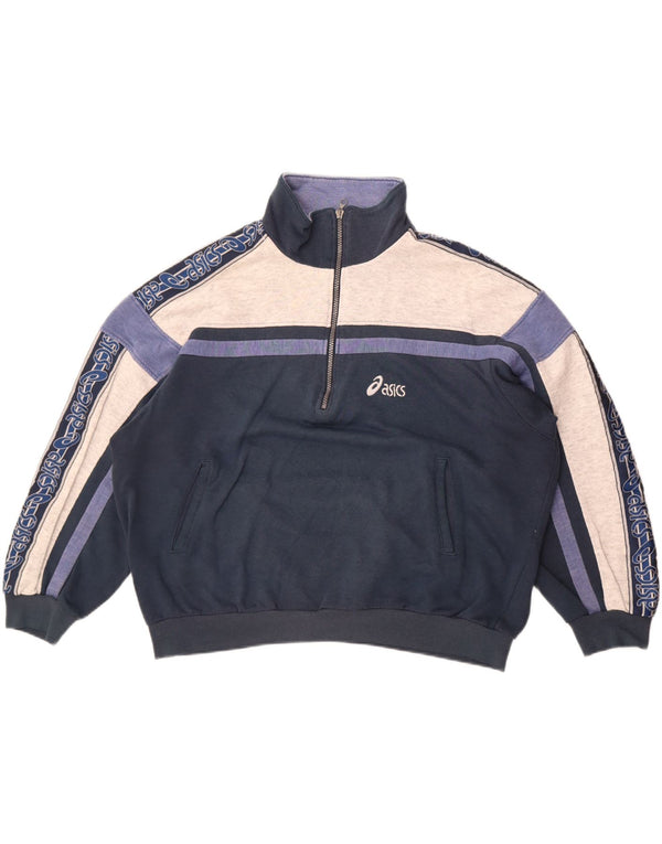 Felpa con grafica oversize da donna Asics, maglione UK 14, grande, blu navy