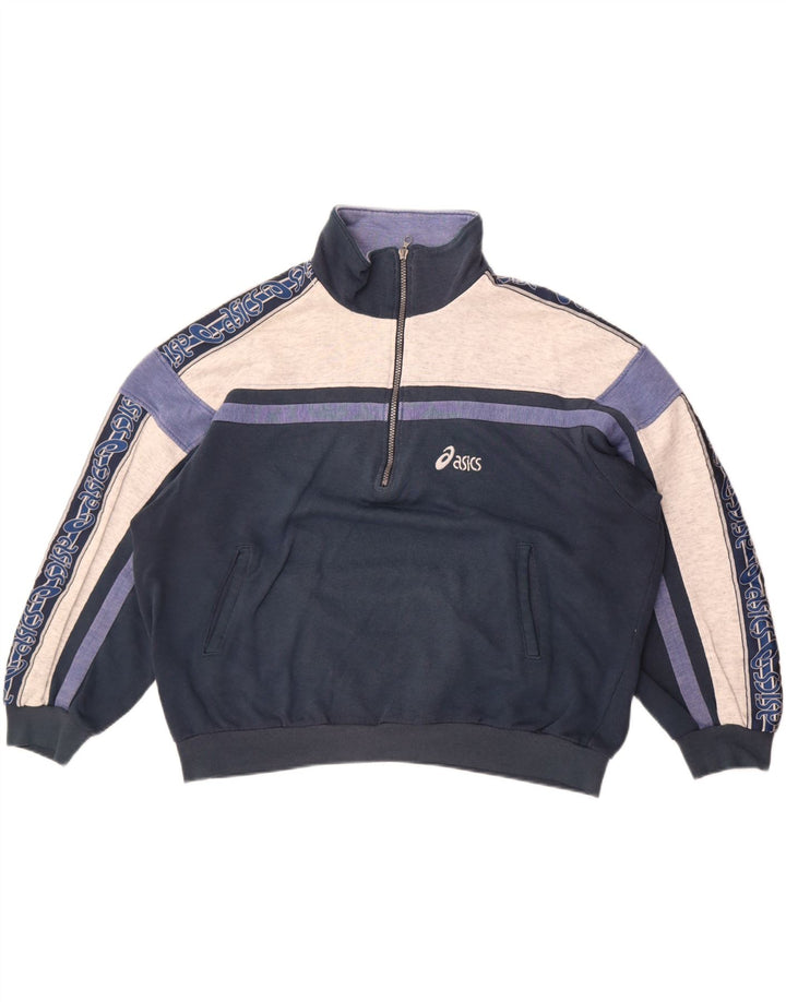 Felpa con grafica oversize da donna Asics, maglione UK 14, grande, blu navy