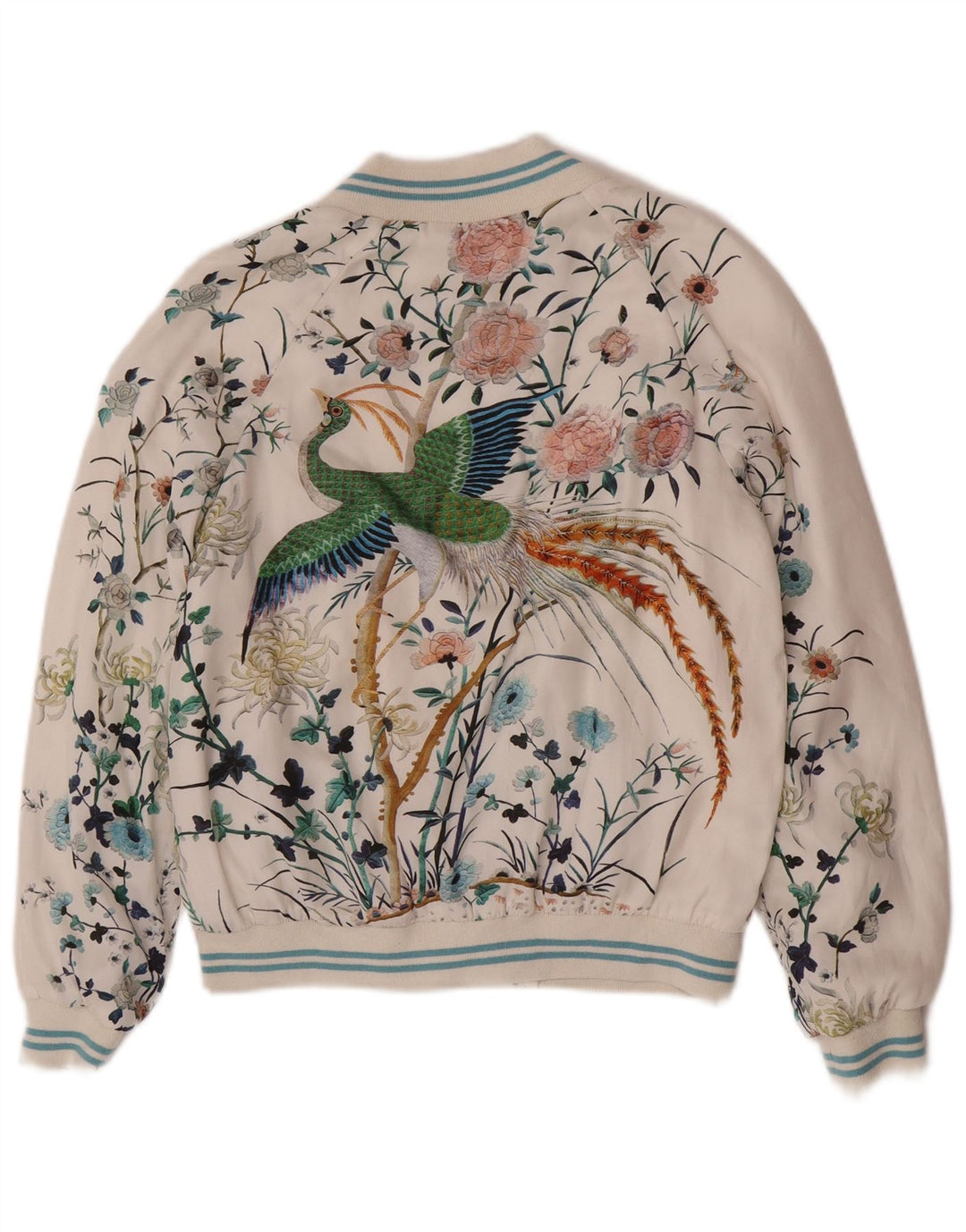 Giubbotto bomber grafico da donna Zara UK 6 XS poliestere floreale bianco