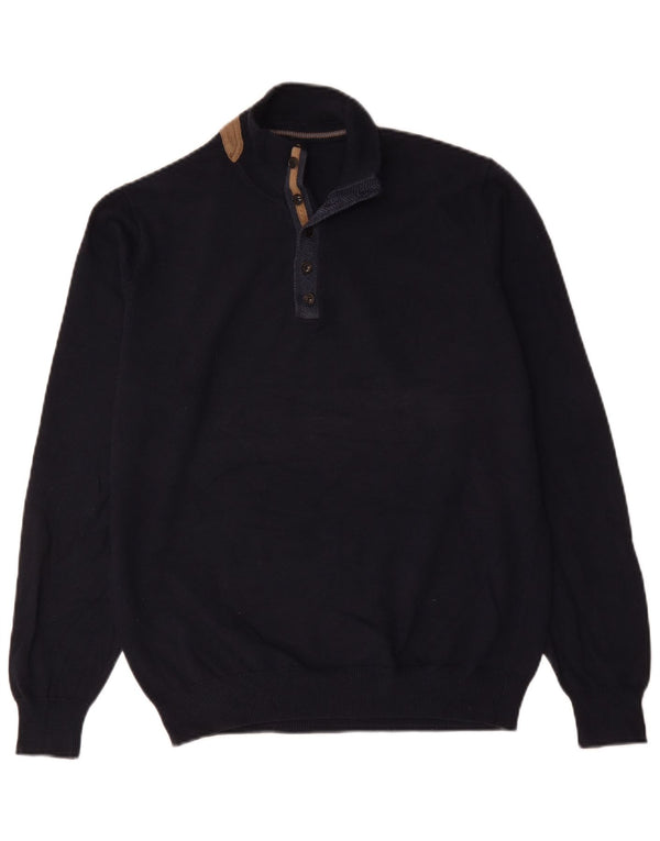 Massimo Dutti Maglione da uomo con bottoni e collo grande in cotone blu navy