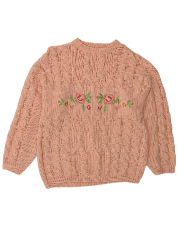 Maglione maglione girocollo da donna vintage UK 20 2XL lana floreale rosa