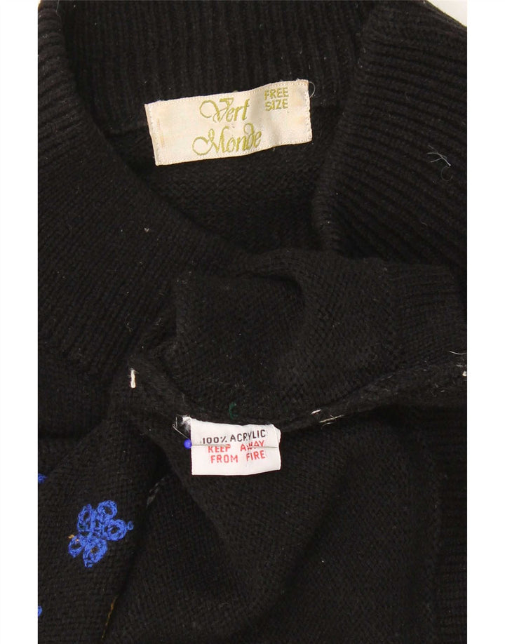 Maglione da donna vintage con vestibilità novità e collo alto, taglia unica, nero