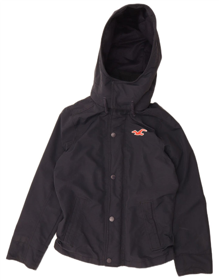Giacca antipioggia con cappuccio Hollister per ragazzi 13-14 anni taglia piccola in poliestere blu navy