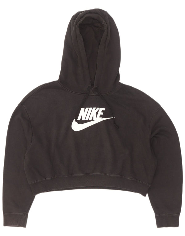 Felpa con cappuccio grafica corta oversize da donna Nike UK 14 cotone nero medio