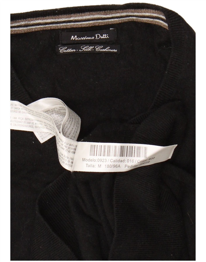 MASSIMO DUTTI Maglione da donna con scollo a V UK 14 Cotone nero medio